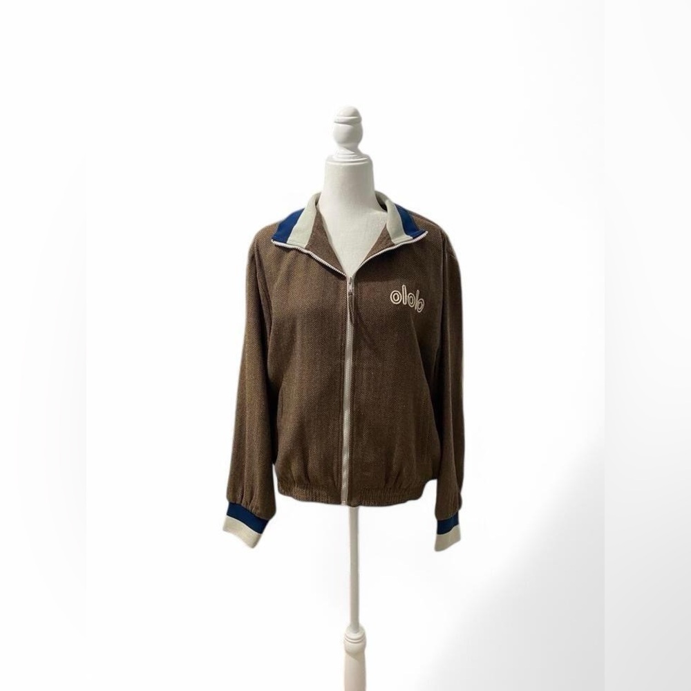 Brown Bomber Jacket with High Neck and Relaxed Fit
